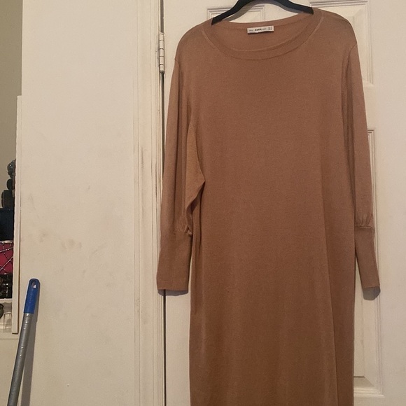 Zara Woman Tan midi three quarter sleeve knit dress size M - Picture 5 of 13